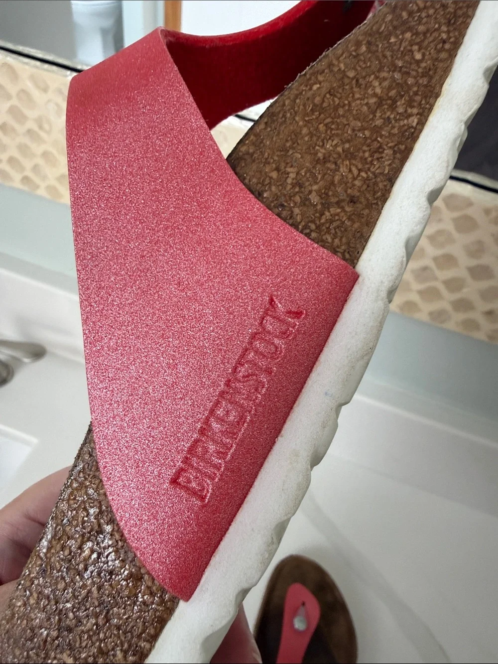 Women's Pink coral Gizeh size 11 42 R T-Strap Cork Footbed Sandals